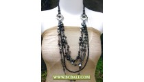 Beads Fancy Design Long Braided Black Necklace Flower Chain